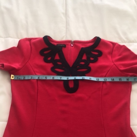 Talbots hot pink ribbed sheath dress with navy embroidered neckline size small - Picture 4 of 9